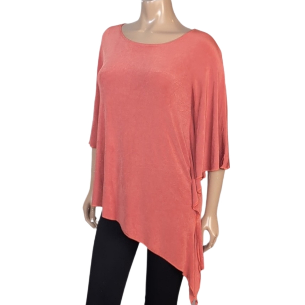 Chicos Asymmetric Tunic Blouse Womens Size Small Peach Coral Kimono Poncho Top